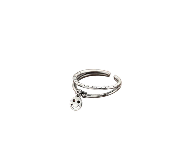 925 Silber Ring mit Anhänger- Lachen – Verstellbarer Damenring, Trendiges Design