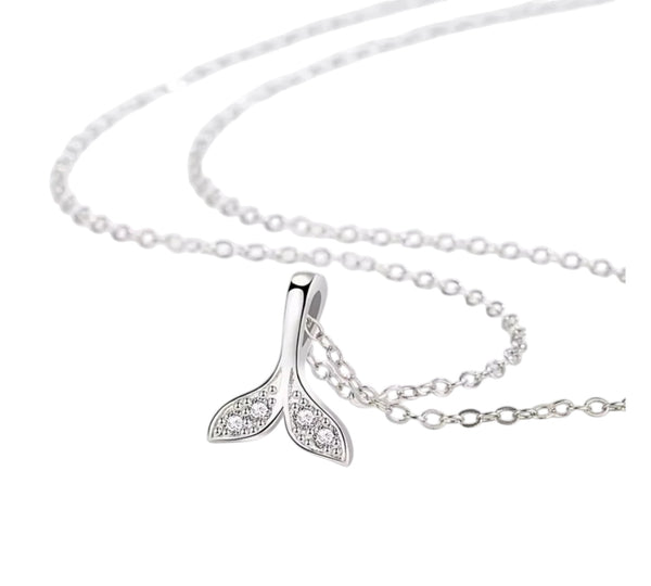925 Sterling Silber Halskette | Meerjungfrau-Flossen Anhänger mit Zirkonia