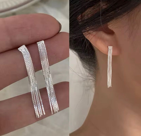 Ohrstecker Lange Kette Sterling Silber 925 Damen Ohrhänger Ohrringe