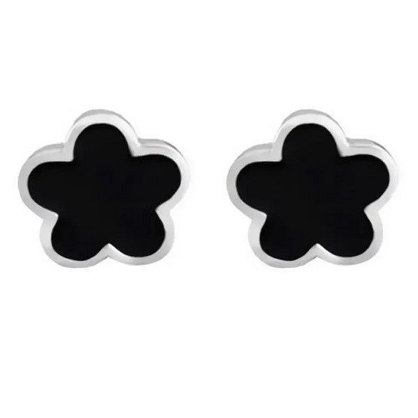 Schlichte Blumen-Ohrstecker – Stilvolles Design in Schwarz und Silber 925