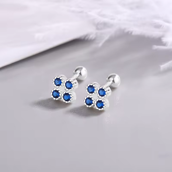 Ohrringe kleiner Blume, Silber 925, blaue Zirkonia, ohrringe m. Schraubenvers