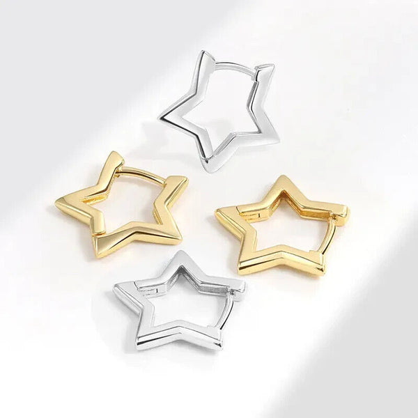 Mini Stern Creolen Platiniert Damen Ohrringe Gold-Silber