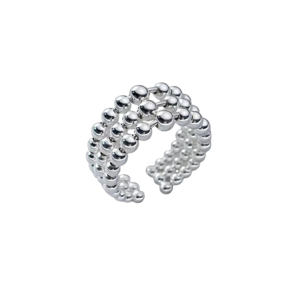 Damenring mit drei Reihen Kugeln Sterling Silber 925 glatt, größenverstellbar