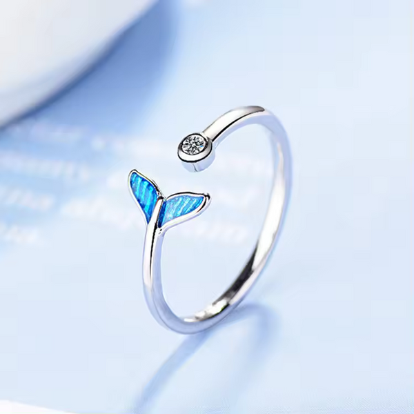 Damenring mit blauem Fishtail-Motiv, Sterling Silber 925, Fisch Offener größen