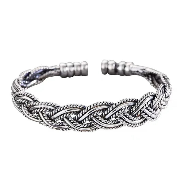 925 Silber Armreif – Massives geflochtenes Design, Geschwärzt Kette Look