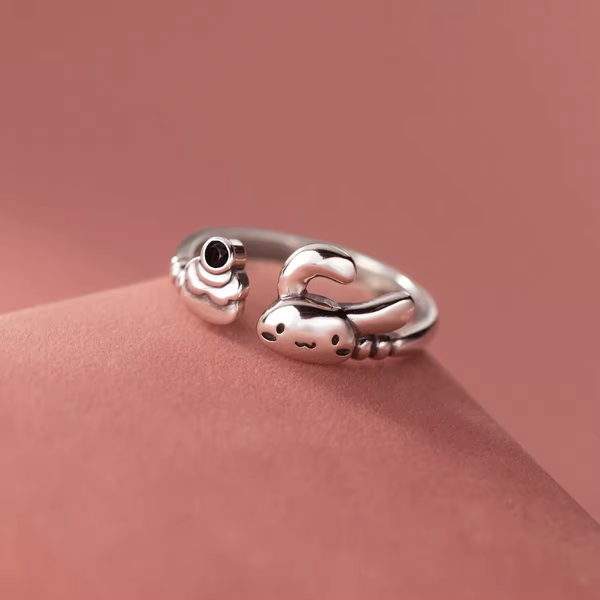 Damenring, süßes Kaninchen -motiv, Sterling Silber 925, größenverstellbar