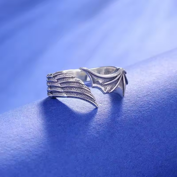 Damen Ring m. Engelsflügel-Motiv, geschwärztem Sterling Silber 925, offene Größe
