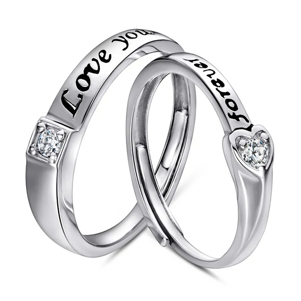 Silber 925 Partnerringe | Love You Herz Forever Schwarz Gravur mit Zirkonia