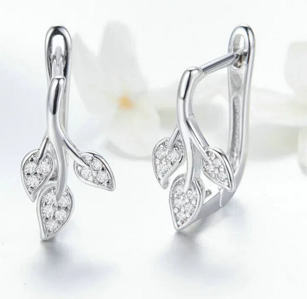 Creolen Blätter Silber 925 Zirkonia Ohrringe Damen Kreolen