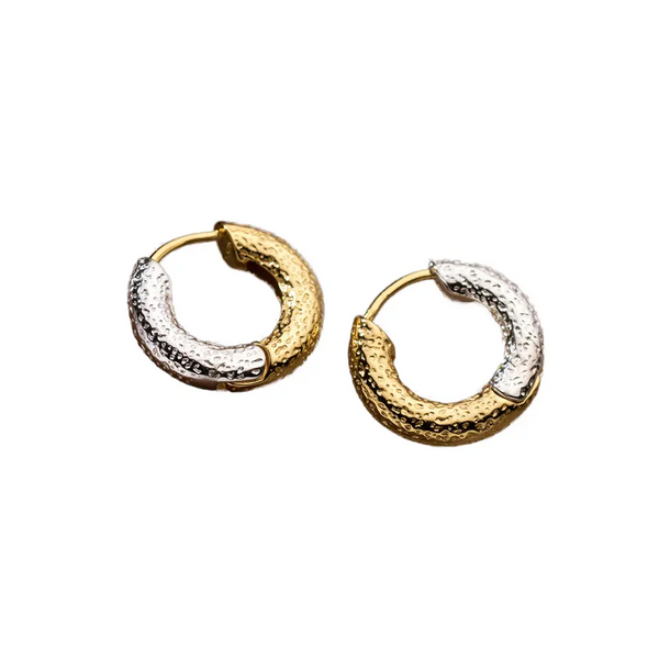 Retro Look Kreolen Silber 925 – Zweifarbige Struktur-Ohrringe in Gold & Silber