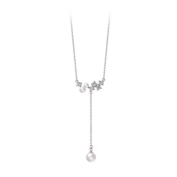 Damenhalskette mit Anhänger, Imitationsperle, Sterling Silber 925.