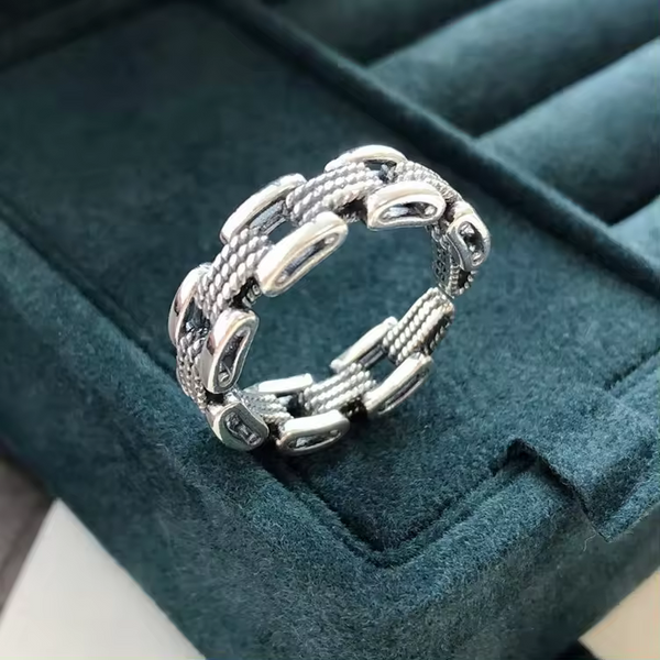 Damen- Herren Ring Ketten-Look Sterling-Silber 925, Geschwärzt ,offene Größe