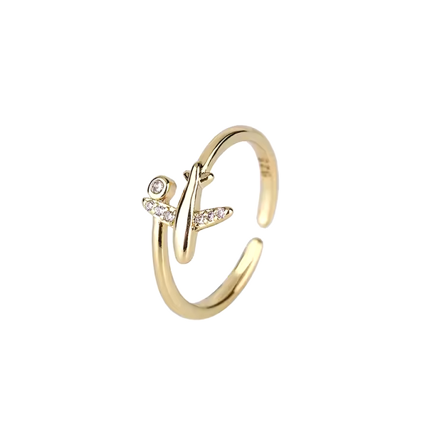 Damen Ring Flugzeug-Motiv Sterling Silber 925 mit Zirkonia Offen Größere
