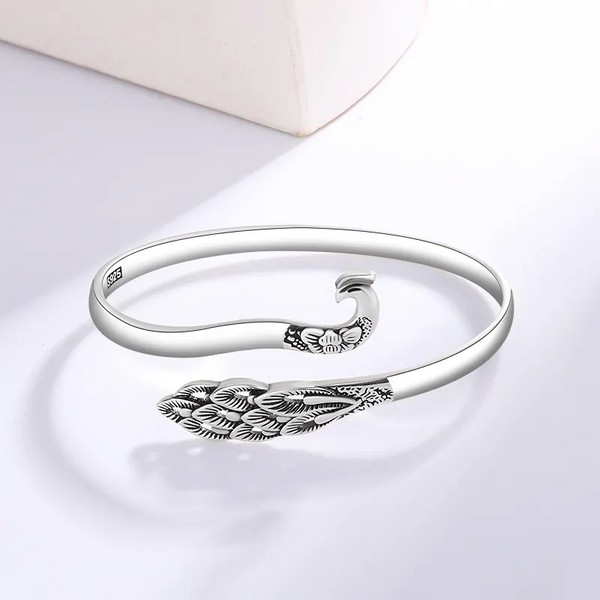 Damen Armreif Pfau Sterling Silber 925 Geschwärzt Armband Armkette