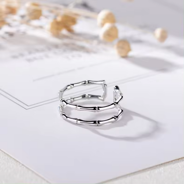Damenring mit doppelter Reihe 925er Sterling-Silber, größenverstellbar.