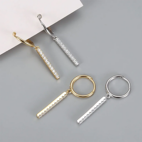 Creolen mit Anhänger Zirkonia Rechteck Sterling Silber 925 Damen Ohrringe
