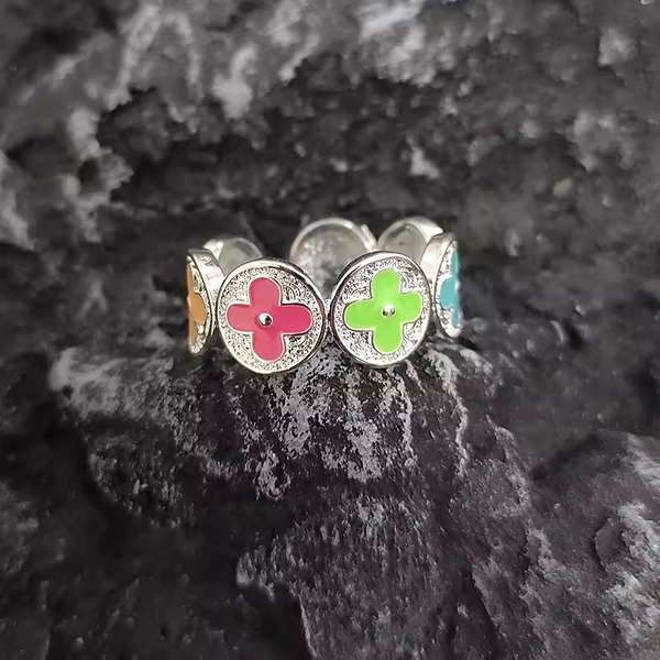 Damen Blumen ring m. mehreren Farben, Sterling Silber 925, größenverstellbar.