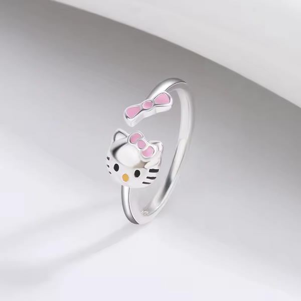 Katze motiv Sterling-Silber 925, Rosa-Damen-Kinder Ring Größenverstellbar