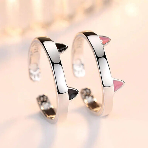 Ring Katze Katzenohren Silber 925 offen Damen Mädchen Anpassbar für alle Größen.