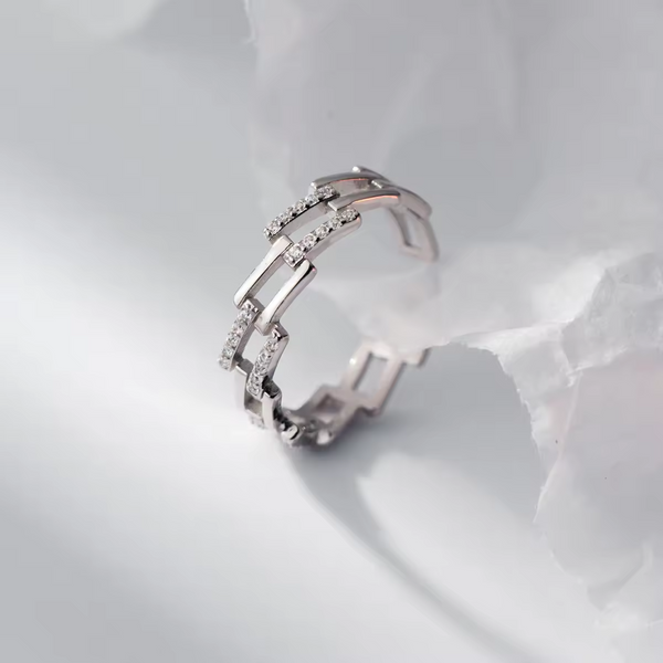 Ring Rechtecke-Design-3D, Sterling Silber 925 m. Zirkonia, Damen Mädchen Ring