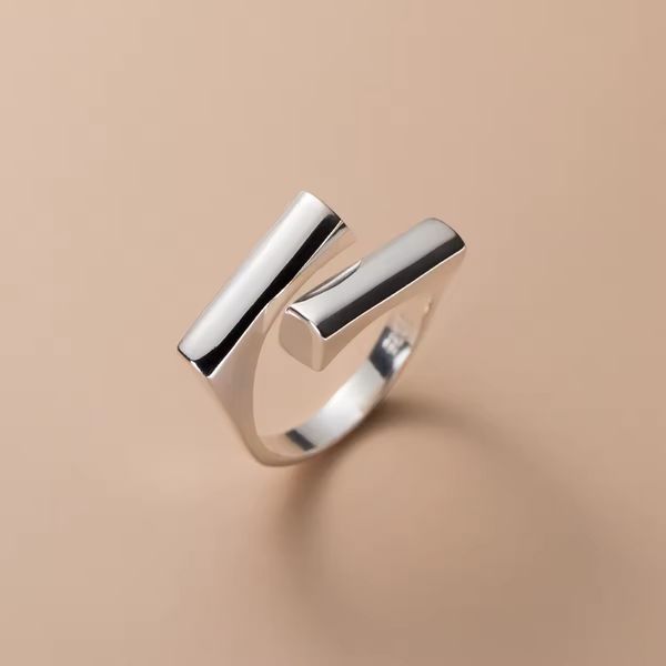 Damenring Nische-Design ineinandergreifenden Blöcken, Silber 925, glatt -Offen