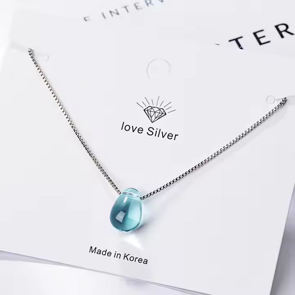 Damen Halskette Sterling Silber 925 Tropfen Wasser Blau