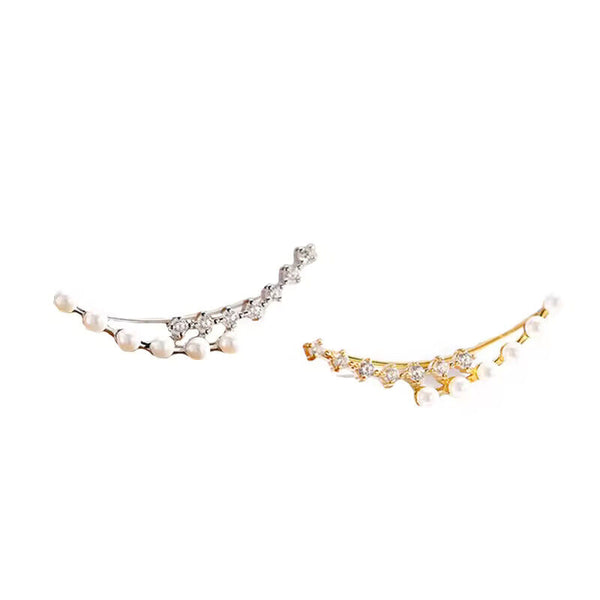 Elegante Ohrkletterer mit Perlen und Zirkonia – 925er Silber oder Vergoldet