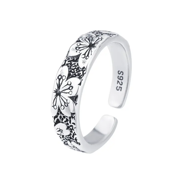 Damen Ring Blumen Sterlingsilber 925 Geschwärzt Größeverstellba