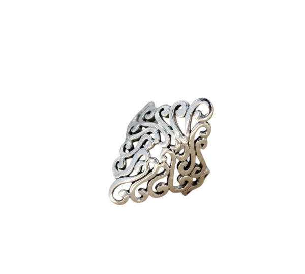 925 Silber Offener Damenring im Vintage-Stil – Ornament Muster, Verstellbar