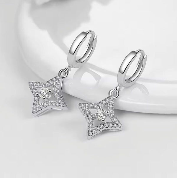 925 Sterling Silber Creolen | Stern Anhänger Ohrringe mit Zirkonia ✨