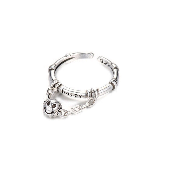 Ring mit Anhänger Glücklich Lachen Silber 925 verstellbar 51-54