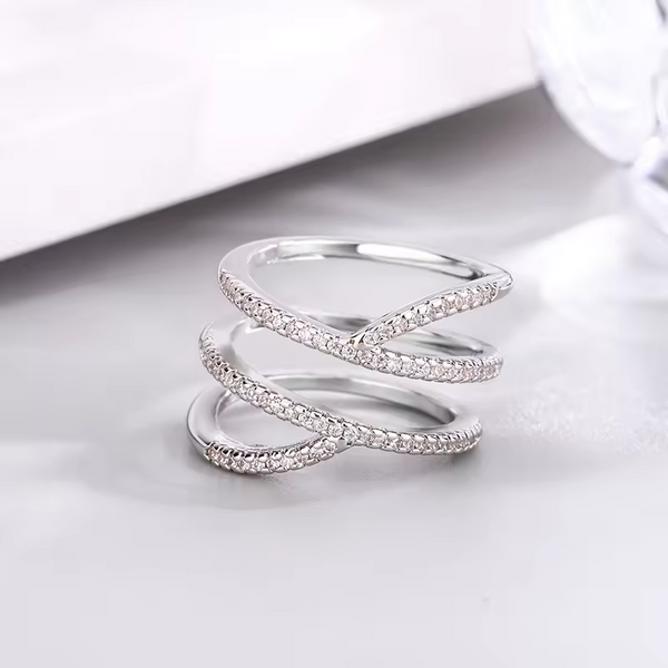 Damenring mit mehreren Reihen, Sterling Silber 925, Zirkonia, Größe 50-54