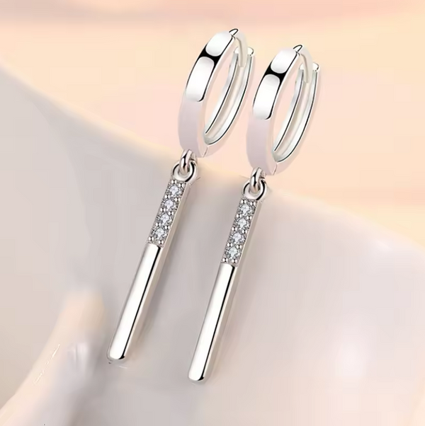 Elegante 925 Sterling Silber Ohrhänger mit Zirkonia und schlichter Stab-Optik