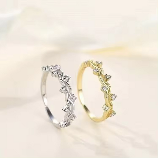 Damen-Versprechensring/Ehering mit Zirkon, dünn, offen, größenverstellbar