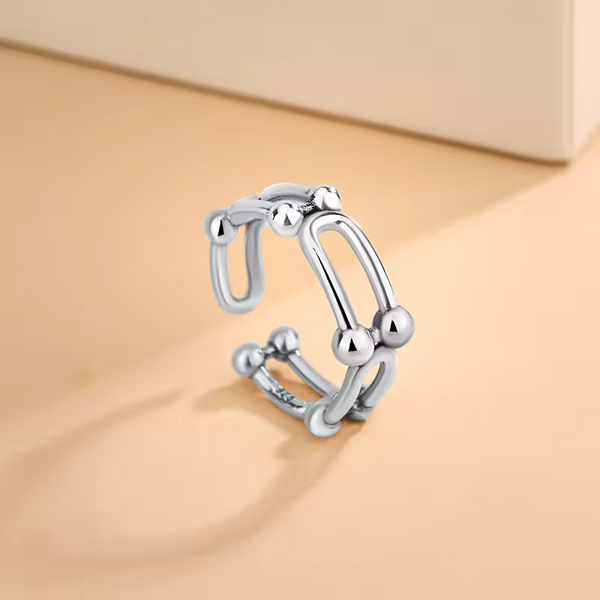 Damenring mit Ballkette-Look, Sterling-Silber 925, größenverstellbar.