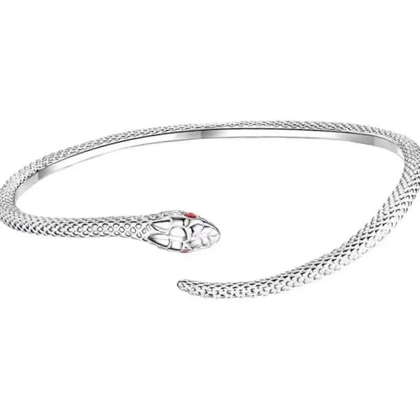 Damen Armreif in Schlang form – 925 Silber mit roten Zirkonia