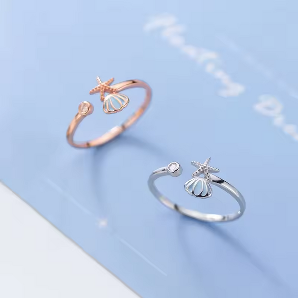 Damen Ring Seestern - Zirkonia, Silber 925, Ästhetischer ring, Größenverstellb