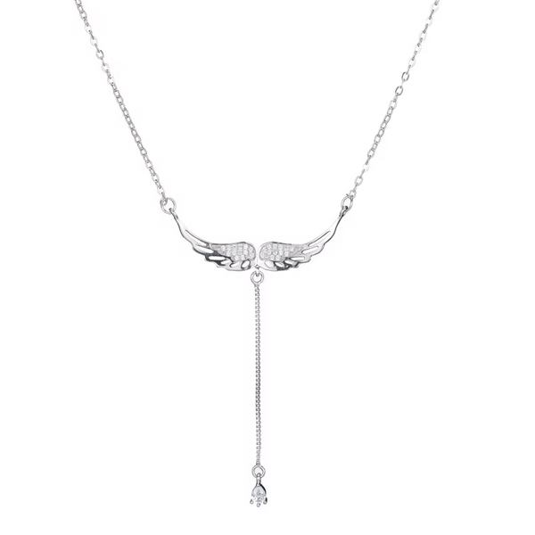 Engelsflügel Halskette Silber 925 mit Anhänger – Damenkette mit Federringverschluss, 44 cm
