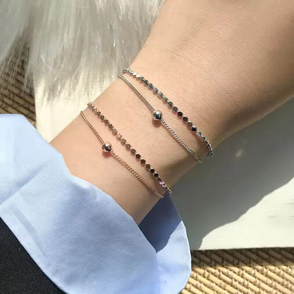 Damen Doppel Armband echt Sterling Silber 925 Damen Fußkette Armkette 18 cm