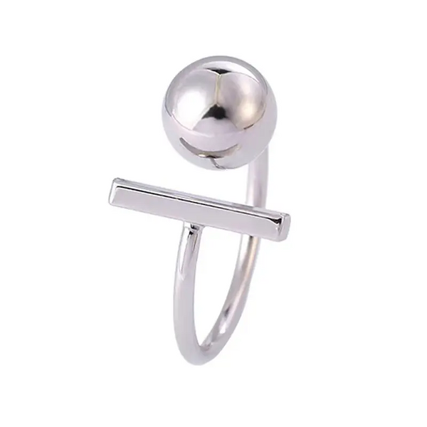 Offener Ring 925er Silber mit Kugel- und Stab-Element – Verstellbares Design