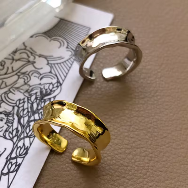 Damen Ring unregelmäßigem konkaven Design, Sterling-Silber 925, Glatt Offen