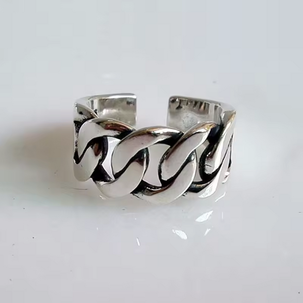 Damen-Herren ring Kettendesign, Silber 925, geschwärzt,größenverstellbar