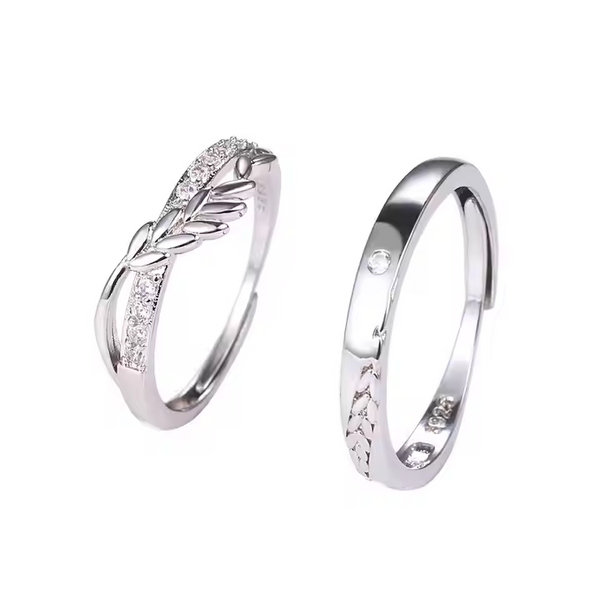 Partnerringe Sett Sterling Silber 925 - Zirkonia und Blatt & geflochtenem Design
