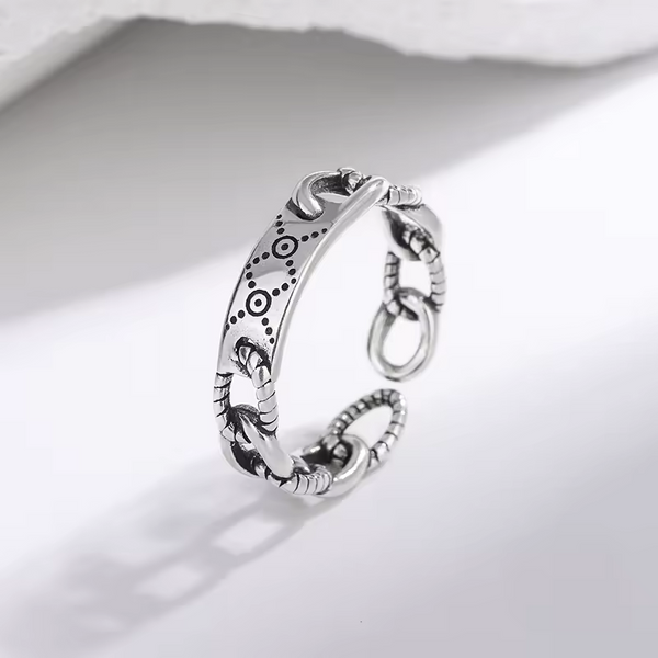 Damenring mit Kettenmotiv, Sterling Silber 925, geschwärzt, größenverstellbar.