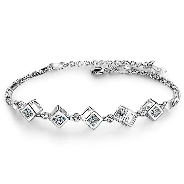 Armband aus 925er Silber – Funkelnde Zirkonia in Würfelfassung- Quadratisch