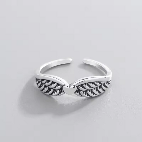 Damenring Engelsflügel-Motiv der Liebe, Sterling-Silber 925, geschwärzt offen