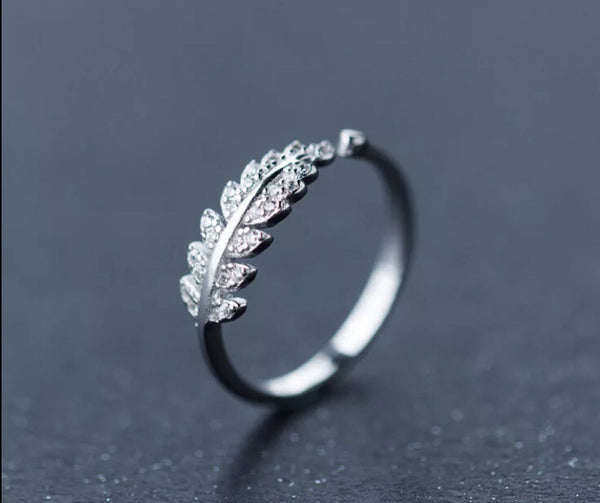 Ring Blatt Zirkonia Silber 925 Damen Mädchen Offen