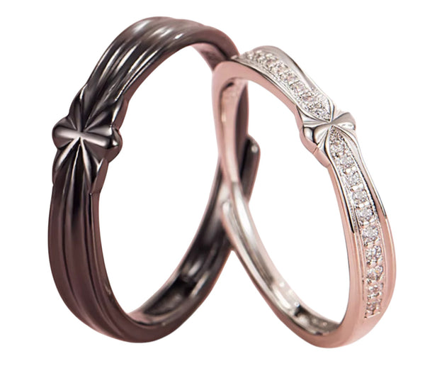 925 Silber Partnerringe | Schwarz & Silber | Verlobungsringe mit Zirkonia