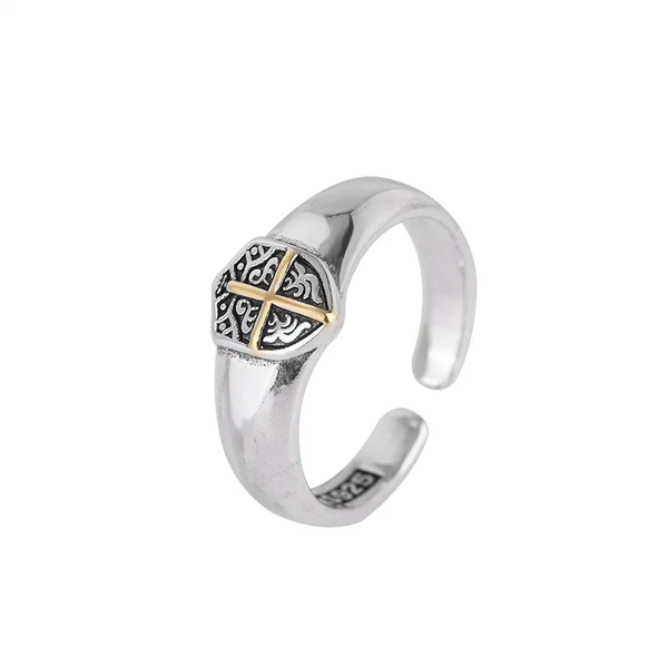 Damen Herren Ring Das Schild Sterling Silber 925 - Goldn