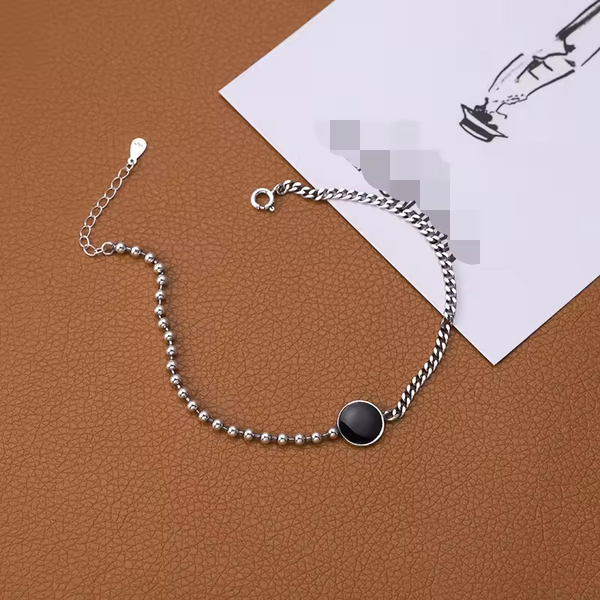 Damen Armkette mit schwarzem Zirkonia, Sterling Silber 925.
